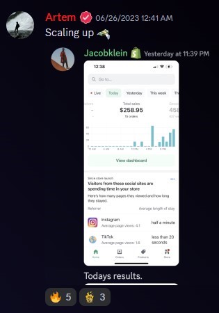 Scaling up, daily sales screenshot shared in community