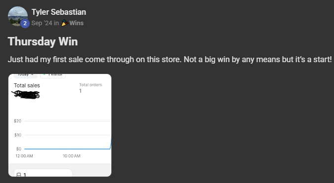 Tyler Sebastian, Thursday win, first sale on a new store